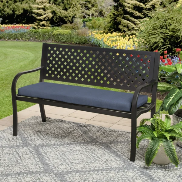17" x 46" Indigo Blue Rectangle Outdoor Bench Cushion - Image 2