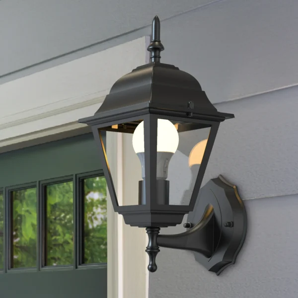13.5" Classic Black Outdoor Coach Wall Light, Clear Glass Lens - Image 3