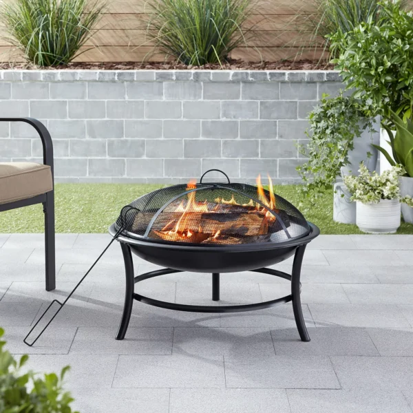 26" Round Iron Outdoor Wood Burning Fire Pit, Black - Image 2